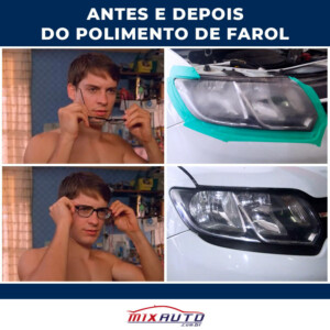 Comparativo antes e depois do polimento de farol na Mix Auto Center