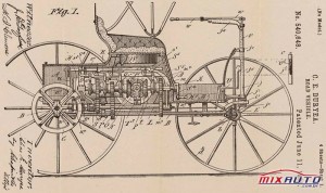 Desenho de patente para o veículo rodoviário Duryea 1895